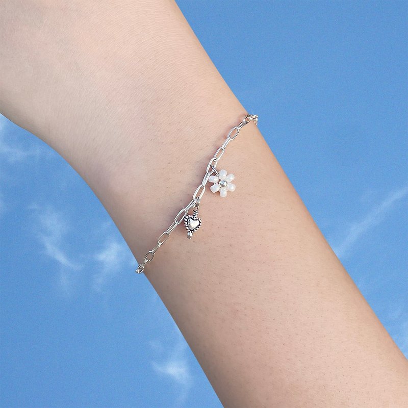 Found.Myth sterling silver small flower pendant bracelet 925 sterling silver interchangeable flower pendant color can touch water - Bracelets - Sterling Silver Silver