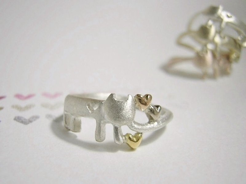 meow that found out the hearts ( cat heart sterling silver ring 貓 猫 心 指环 指環 銀 ) - 戒指 - 貴金屬 銀色