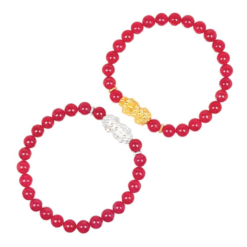 Rhodonite Pink Silver & Gold Plated Pixu Bracelets - Bracelets - Semi-Precious Stones Multicolor