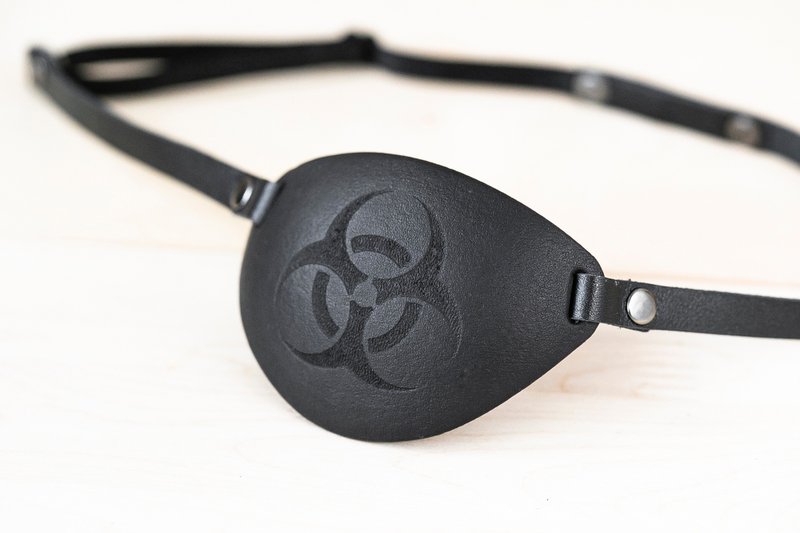 Leather Eye Patch | Biohazard Eye Patch | Custom Engraving | Black Eye Patch - 眼罩 - 真皮 