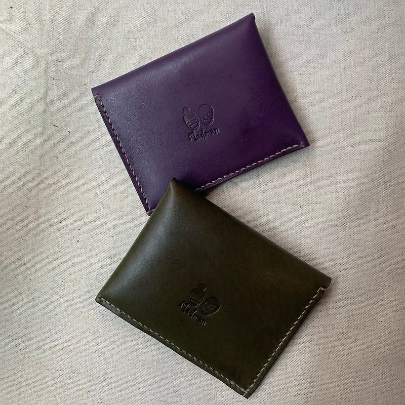 Button-style card holder vegetable tanned leather coin purse short clip customization - Wallets - Genuine Leather Multicolor