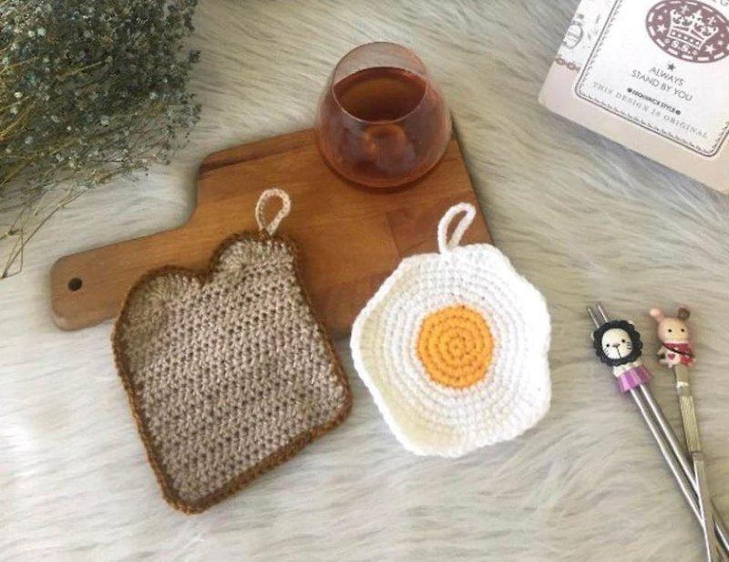 Handmade Cute Egg Toast Woven Coasters/Hot Insulation Pads - Coasters - Other Materials 