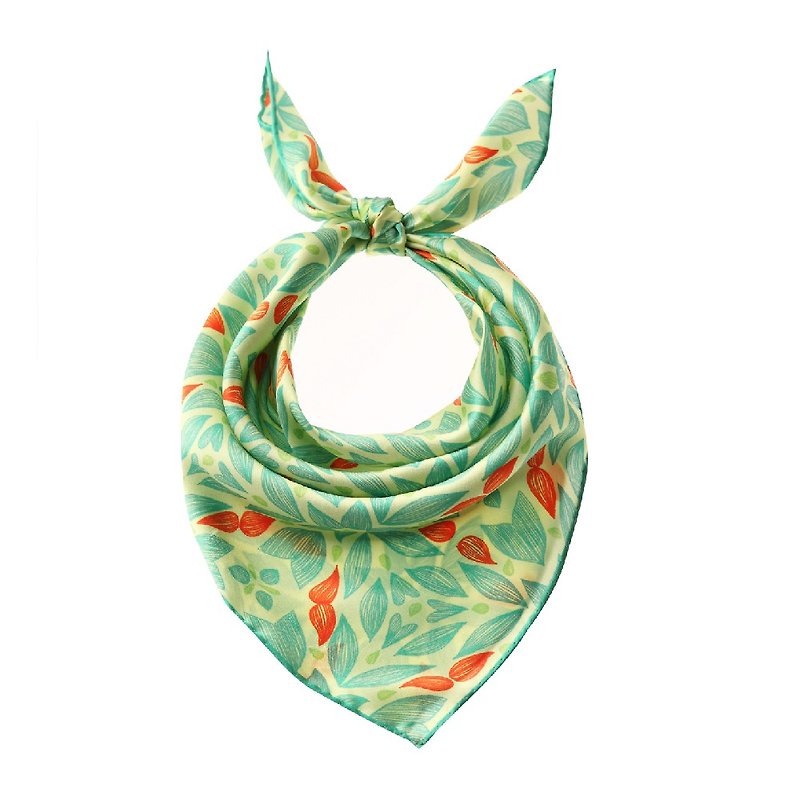 Maison Mistral Artist Original Illustration Kaleidoscope Series Apple Green Silk Silk Scarf - ผ้าพันคอ - ผ้าไหม สีเขียว
