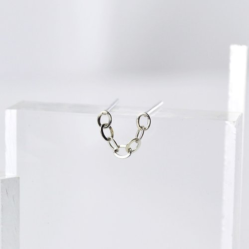 GreenRock Jewelry 雙耳洞用鍊條針式耳環(單只)(鍊長1.5cm) 925純銀