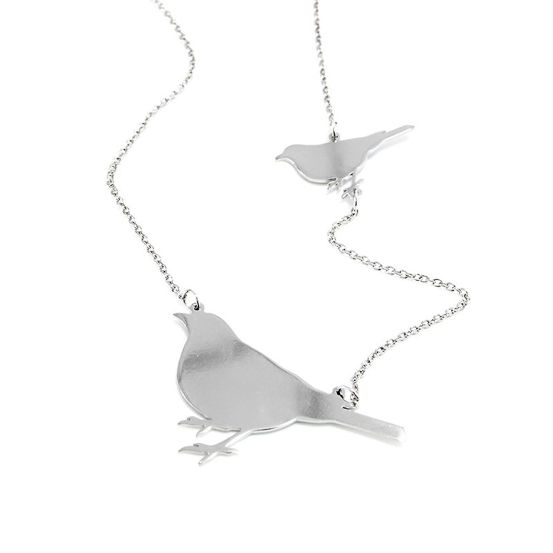 2段鳥ネックレス - ネックレス - 銅・真鍮 シルバー