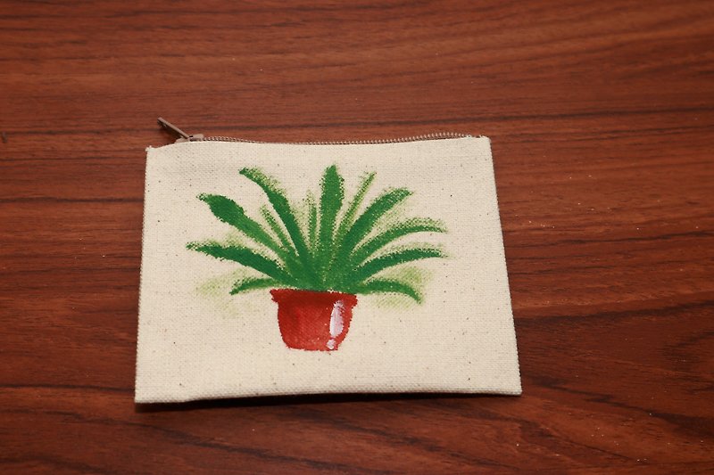 (DUO & Lele joint limited edition products) Fresh small potted plant # 1 coin purse (limited edition) - Coin Purses - Cotton & Hemp White