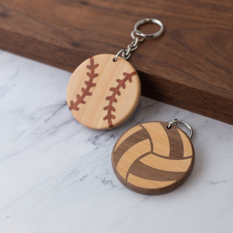 Solid wood leisure card/card chip strap | Volleyball・Basketball・Baseball・Billball - Charms - Wood Brown