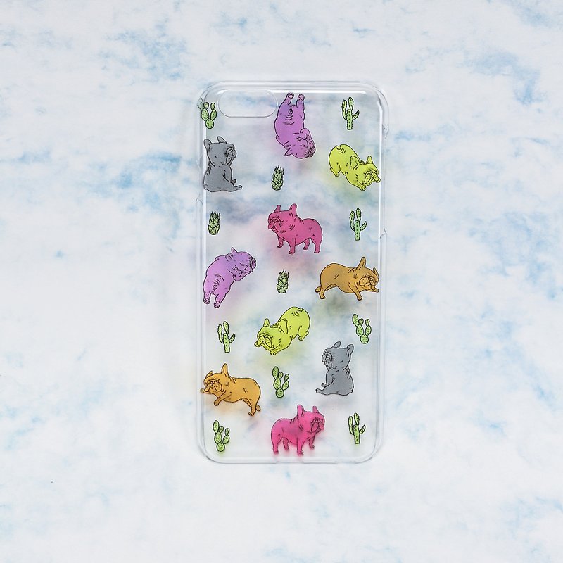 iphone Case / colorful  french bulldog & cactus - เคส/ซองมือถือ - พลาสติก หลากหลายสี