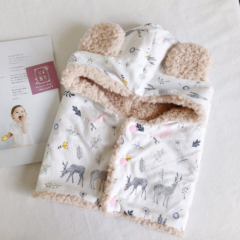 Snow white elk Korean made pure cotton brushed cloth handmade baby warm bear hat - หมวกเด็ก - ผ้าฝ้าย/ผ้าลินิน 