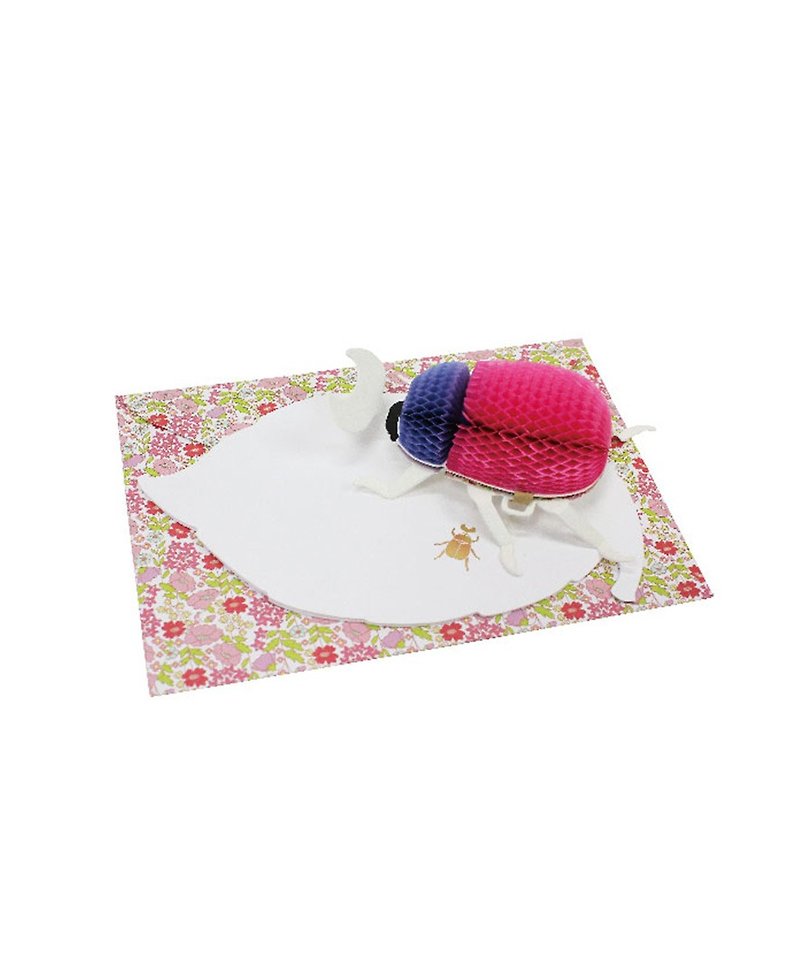 日本Magnets 3D立體蜂巢甲蟲繽紛小花聖誕賀年生日卡片(粉色) - 卡片/明信片 - 紙 紅色