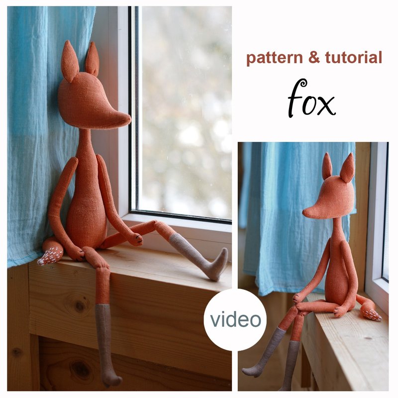 Doll fox sewing pattern and tutorial - making a heirloom animal doll - video - 手工藝教學/工具書 - 其他材質 