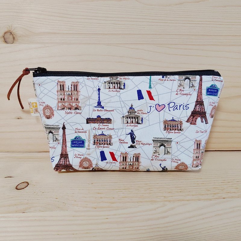 I love Paris broad-bottom pencil case - กล่องดินสอ/ถุงดินสอ - ผ้าฝ้าย/ผ้าลินิน สีแดง