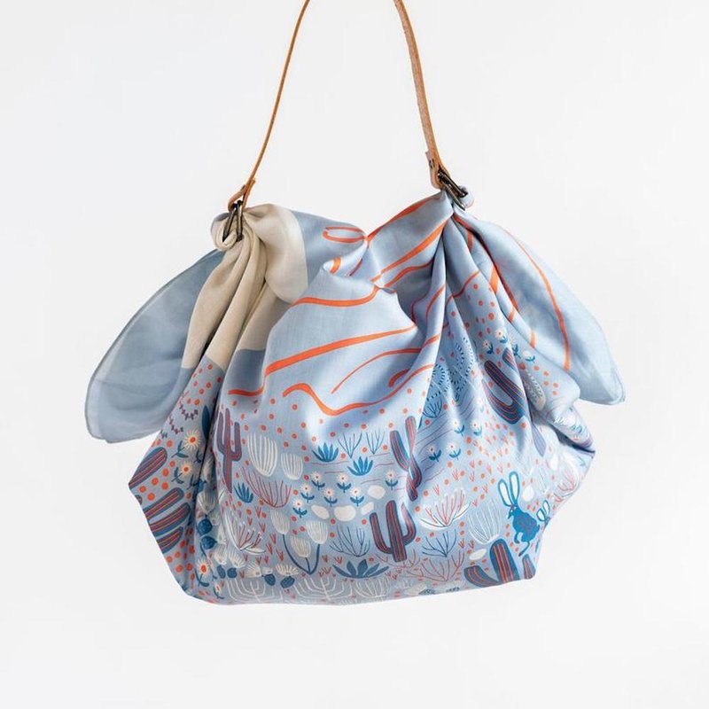 Arizona Sunrise Furoshiki & Caramel Leather Carry Strap Set - Messenger Bags & Sling Bags - Cotton & Hemp Blue