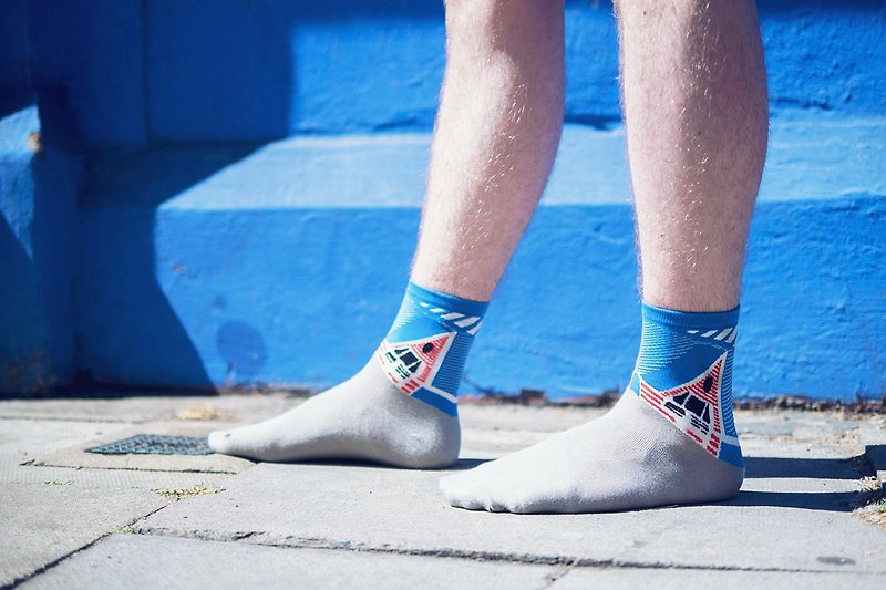 Tachi Blue 太極藍 藍色中筒襪 休閒襪 - 襪子 - 棉．麻 卡其色