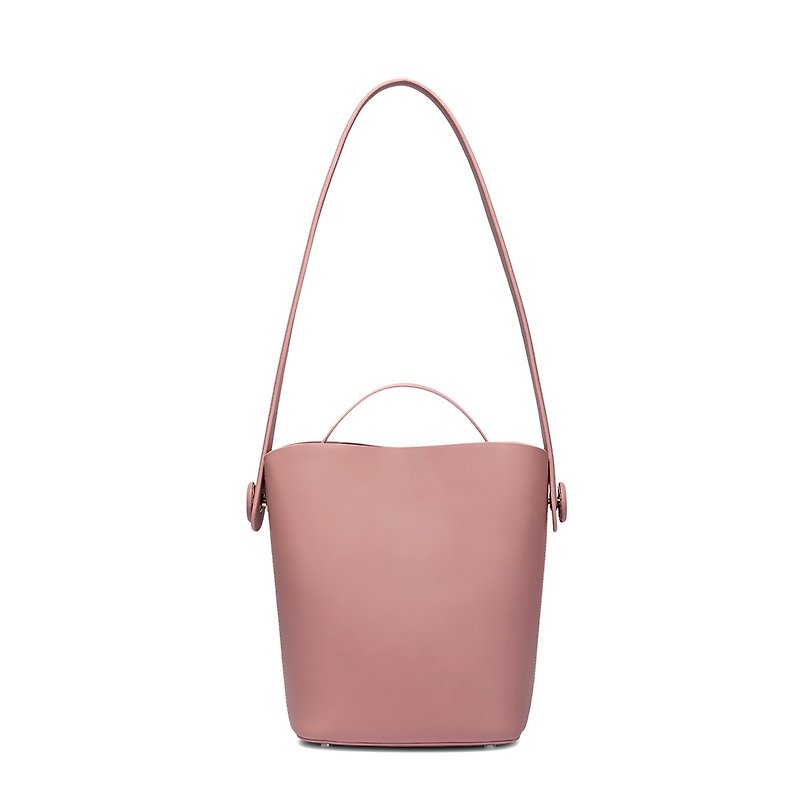 Pink leather bucket honey color tote bag two in one detachable independent mother bag large capacity shoulder bag - กระเป๋าแมสเซนเจอร์ - หนังแท้ สึชมพู