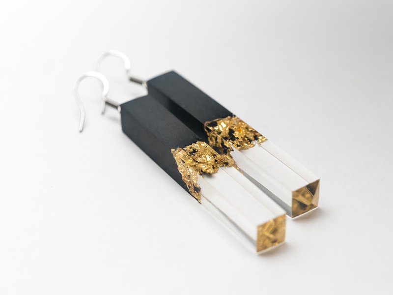 耳環金山水晶優雅的女士禮物 - 耳環/耳夾/耳骨夾 - 木頭 金色