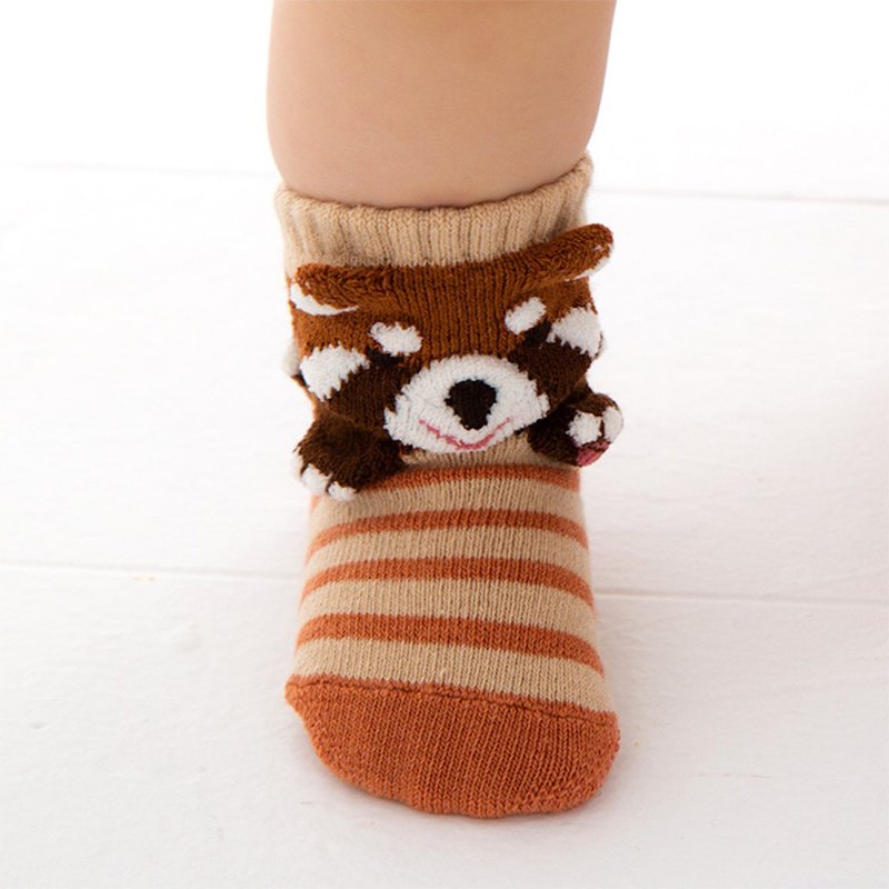 1212253 どうぶつの立体ソックス レッサーパンダ Red panda ポップアップソックス 日本製 ブラウン/パープル 2色展開 XS 9〜12cm - 嬰兒襪子 - 棉．麻 