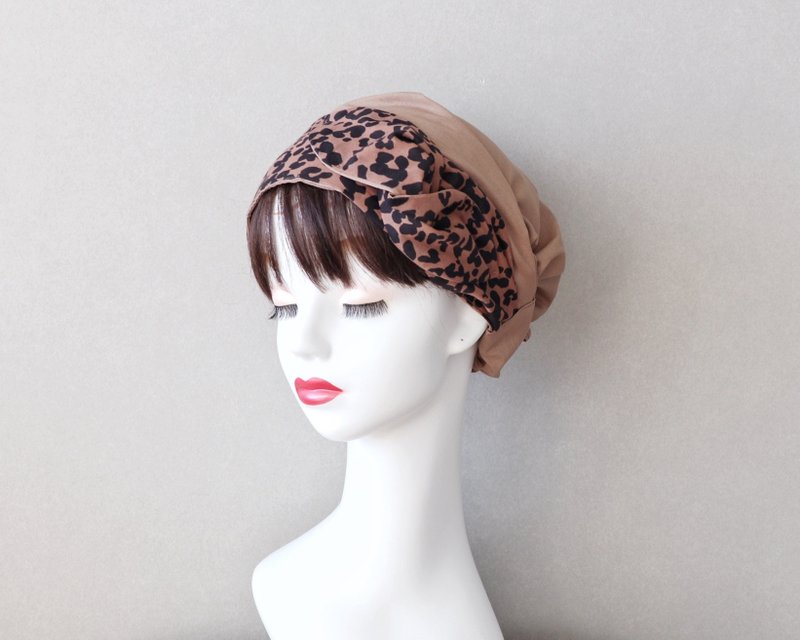 Animal paint pattern sash ribbon and French beige hair turban Medical hat/Care hat Care cap - Hair Accessories - Cotton & Hemp Khaki