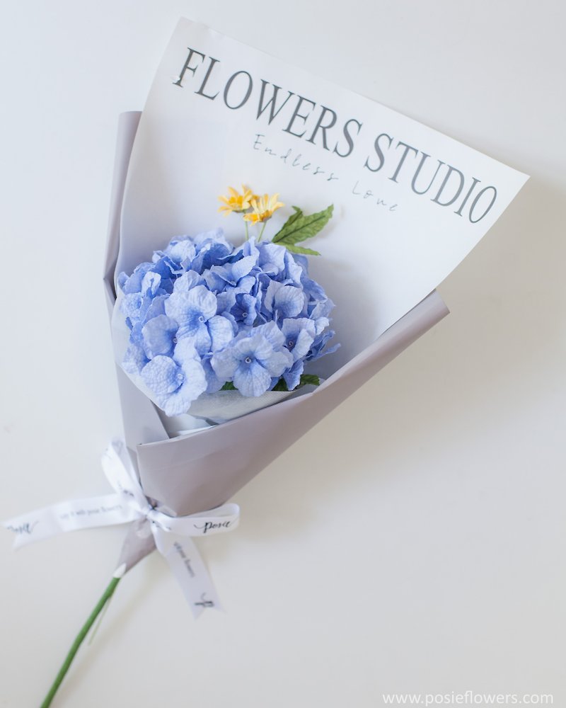 Paper Single BLUE HYDRANGEA  mini Bouquet | Aroma Handmade Gift - Fragrances - Paper Blue