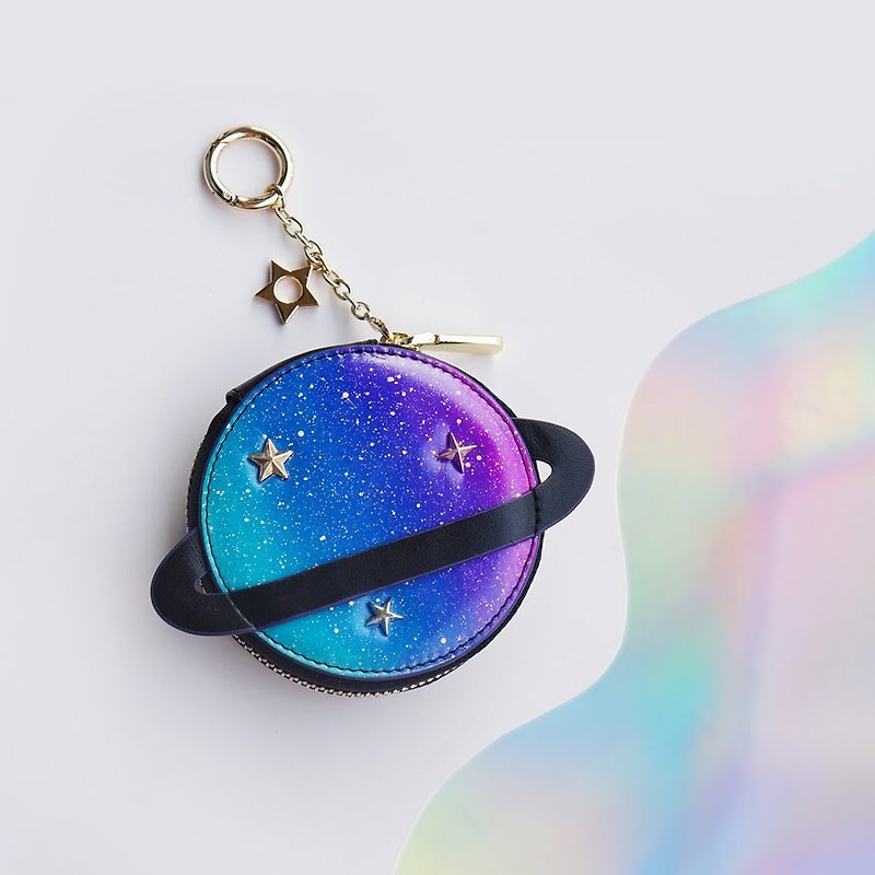 <Izzmi> LSD small planet cowhide purse ring Strap Black Star staining - กระเป๋าใส่เหรียญ - หนังแท้ สีม่วง