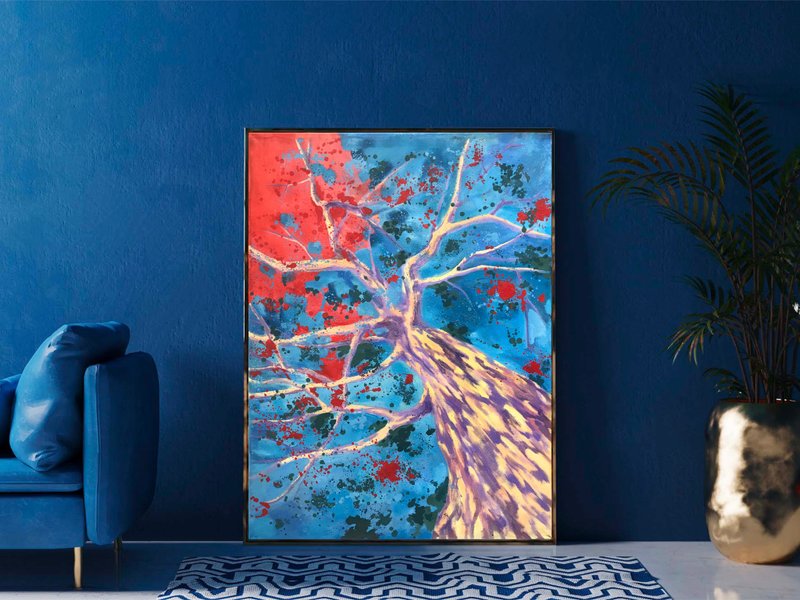 Large Abstract art Original oil painting Pollock style 24x30 large artwork by An - Wall Décor - Other Materials Red