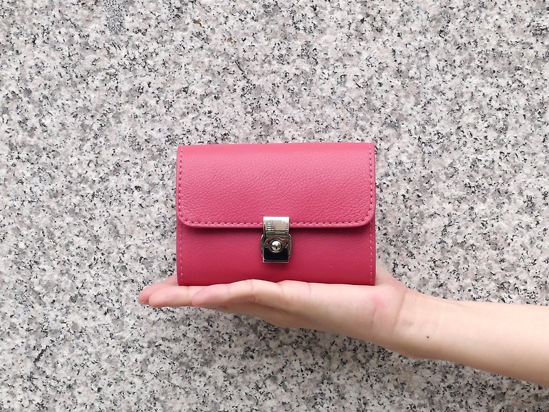 ピンクのシンプルなオルガンショートクリップ - 財布 - 革 ピンク
