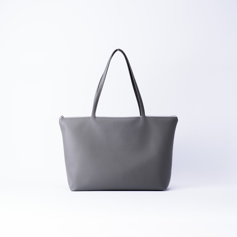Plain leather large shoulder tote bag dark gray - Messenger Bags & Sling Bags - Faux Leather Gray