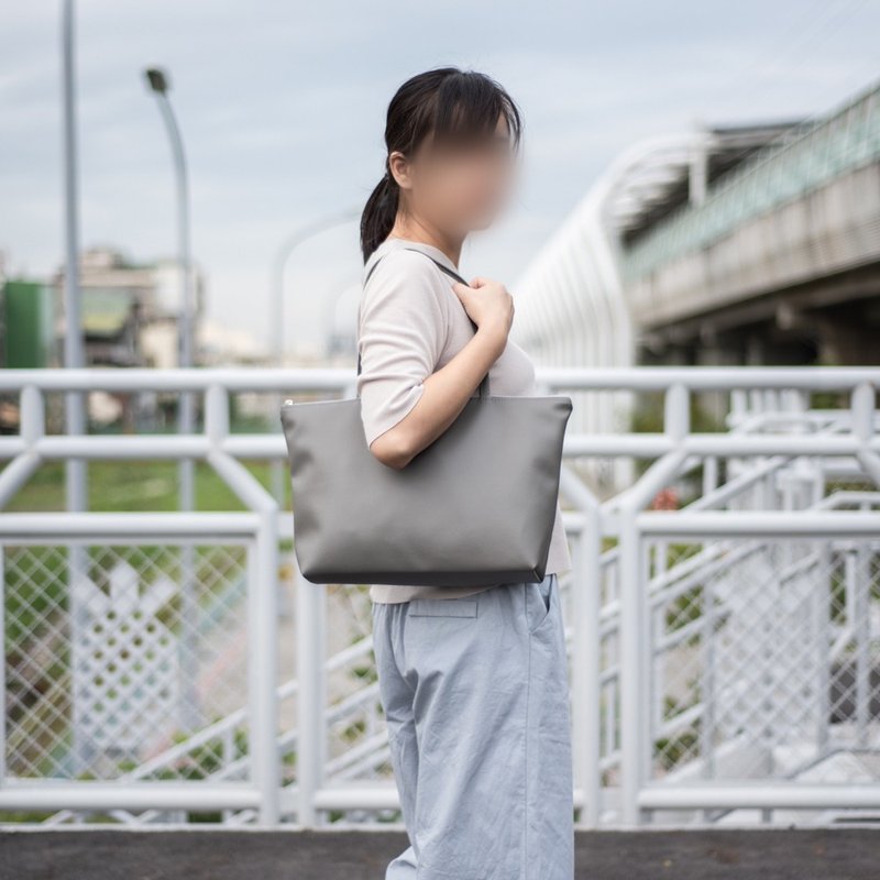 Plain leather large shoulder tote bag dark gray - Messenger Bags & Sling Bags - Faux Leather Gray