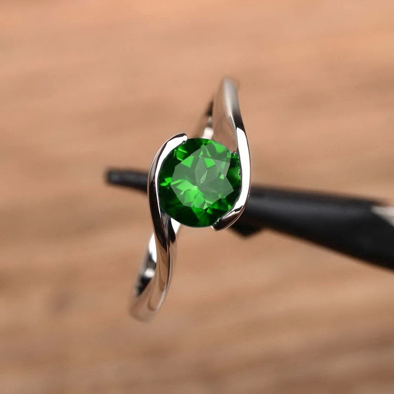 Real natural green diopside ring silver sterling 925 size 7.0 free resize - 戒指 - 純銀 綠色