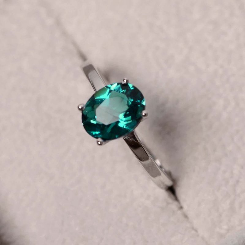 Blue Green real natural topaz ring silver sterling 925 size 7.0 free resize - 戒指 - 純銀 綠色