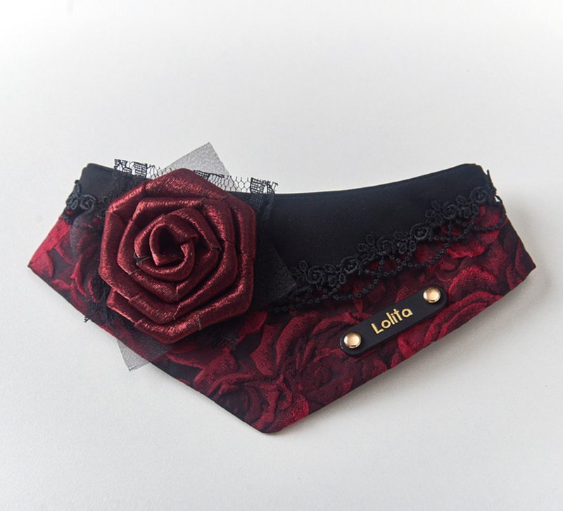 【手工三角巾】哥特風玫瑰/可客製名稱/寵物圍脖 - 其他 - 其他材質 紅色