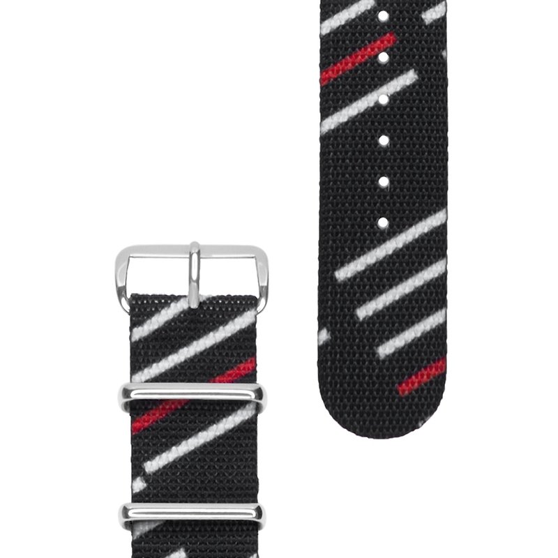 HYPERGRAND Military Strap-22mm-HAVOC Red and White Party (Silver Buckle) - Women's Watches - Other Materials Black