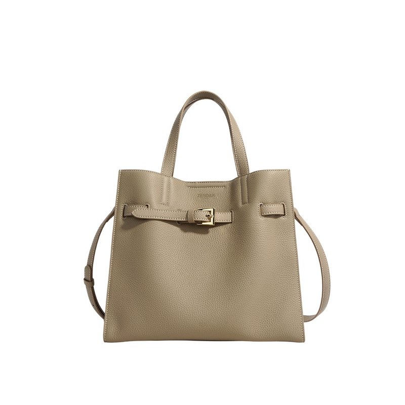 ZENDAR Limited Edition 10% Off Premium Calfskin Tote Shoulder Bag New Counter Display Elephant Grey - กระเป๋าแมสเซนเจอร์ - หนังแท้ สีเทา