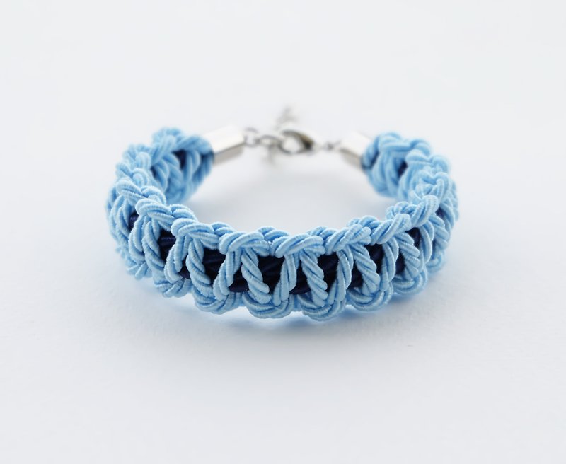 Sky blue / Navy blue macrame bracelet  - Bracelets - Polyester Blue