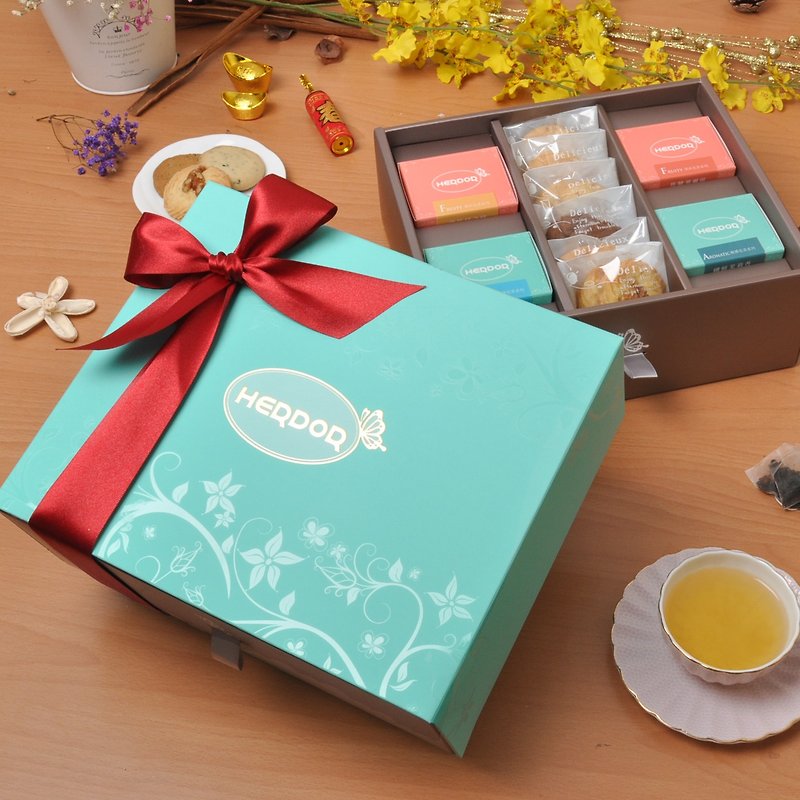 星燦紅緞禮盒 - 四款花茶+餅乾---HERDOR茶禮盒 - 茶葉/茶包 - 其他材質 多色