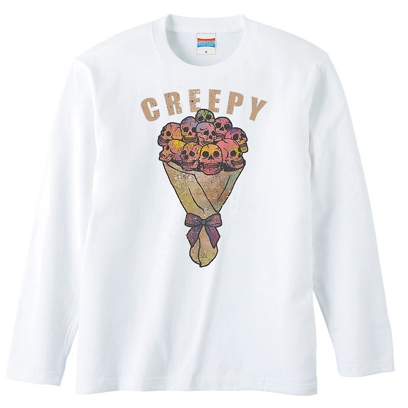 Long sleeve T shirt / creepy flower - Tシャツ メンズ - コットン・麻 ホワイト