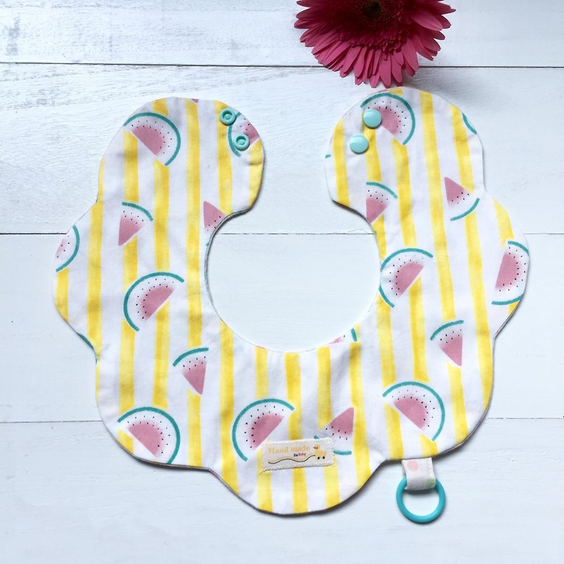 Handmade baby bib saliva towel (with hanging ring) ~ flower-shaped watermelon (yellow) - ผ้ากันเปื้อน - กระดาษ สีเหลือง