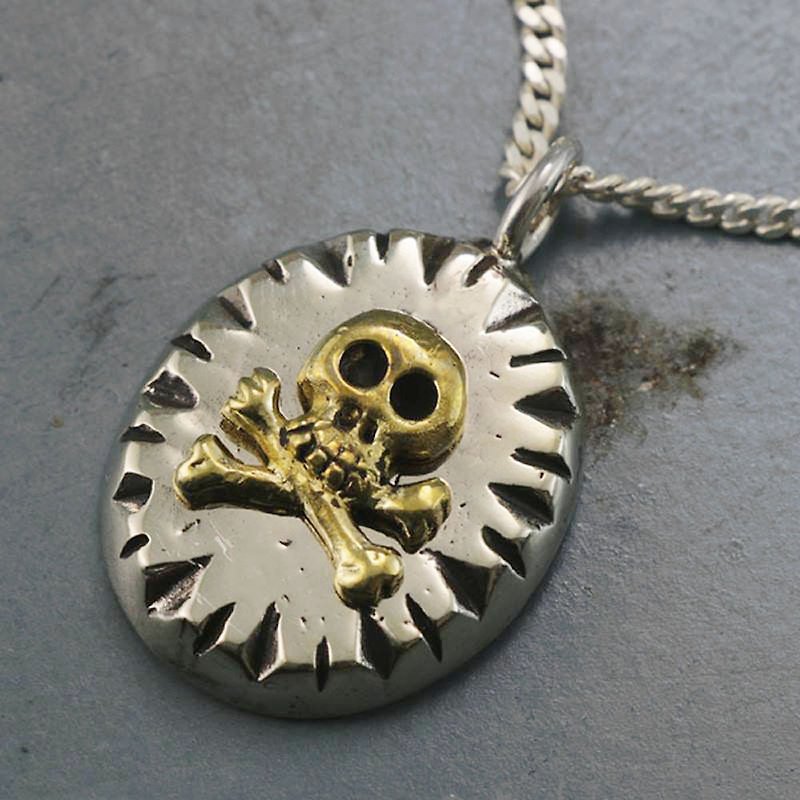 Vintage Mexican Biker Ring Skull Cross silver men Pendant Necklace Bone Gothic - Necklaces - Other Metals Silver