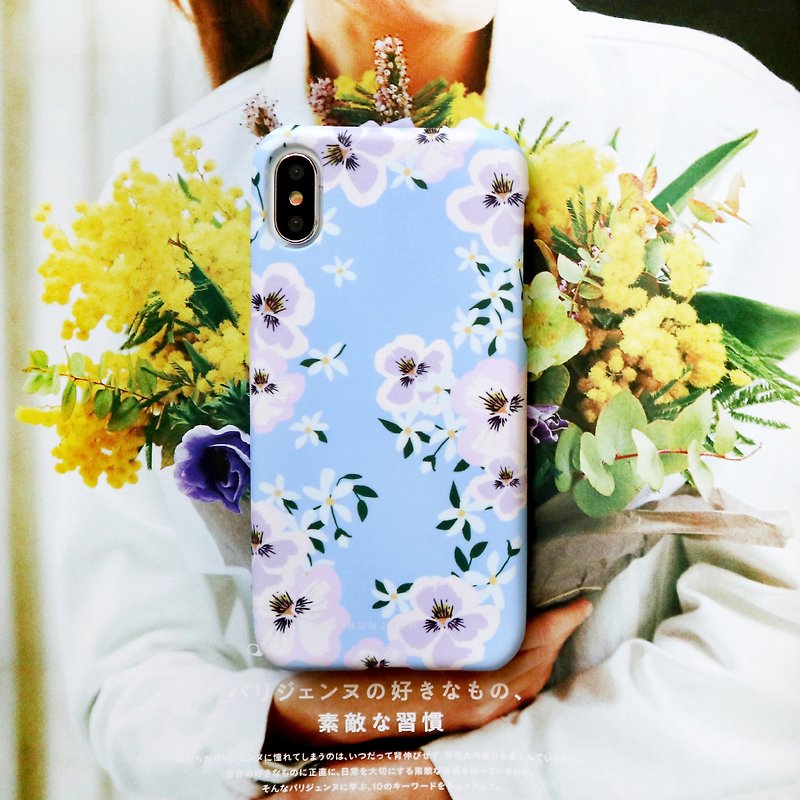 水色の白い花の電話ケース - スマホケース - その他の素材 ブルー