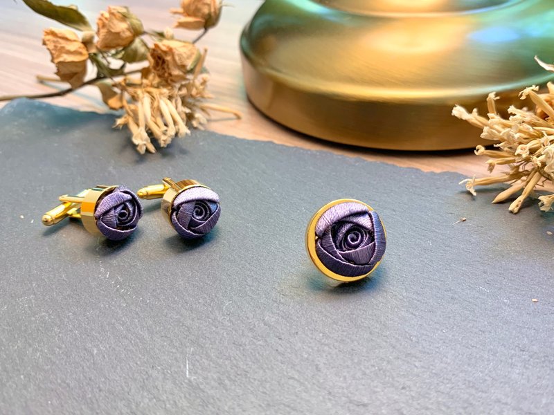 Re-Re蠶絲金工—吳爾芙中玫瑰袖扣 - 袖扣 - 絲．絹 紫色