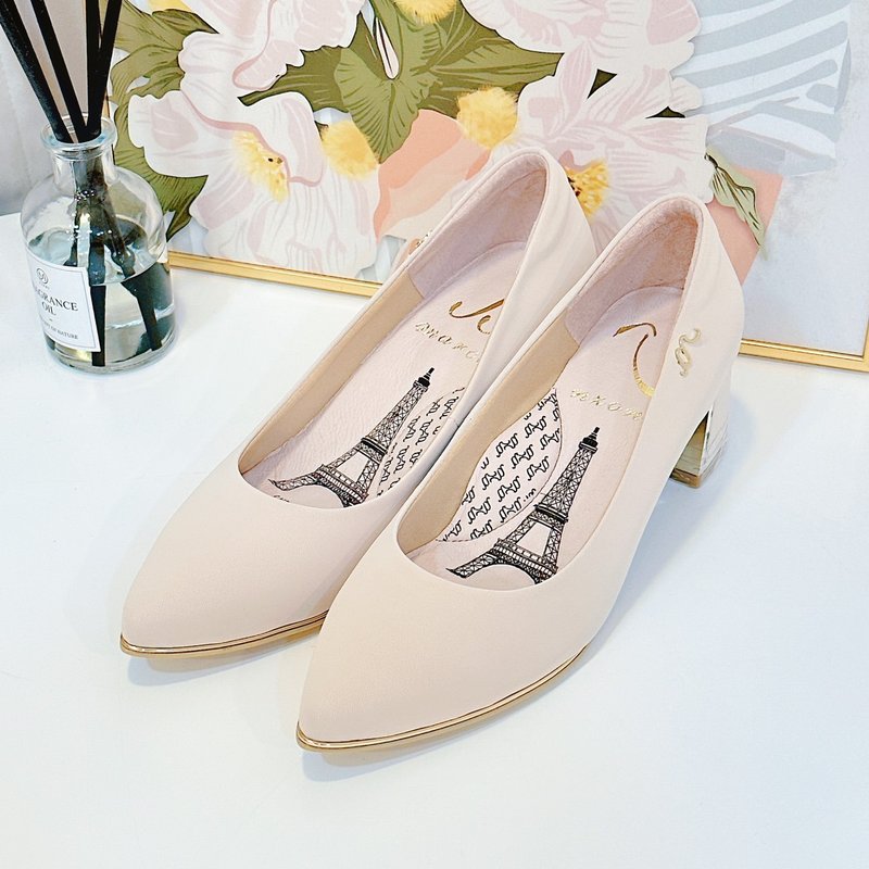 【Tsovinar】lambskin matte block heels-pink - รองเท้าส้นสูง - หนังแท้ 