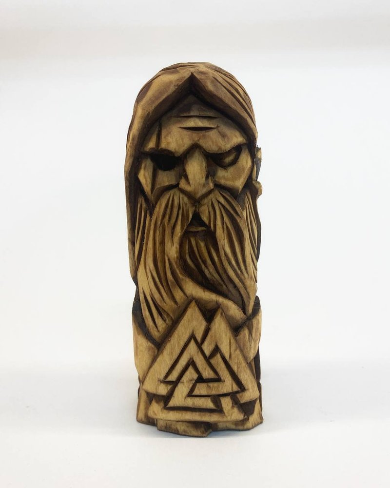 Odin, woodcarved statue, Norse Pantheon, Allfather, Wotan, Nordic Old God, Idols - ตุ๊กตา - ไม้ สีนำ้ตาล