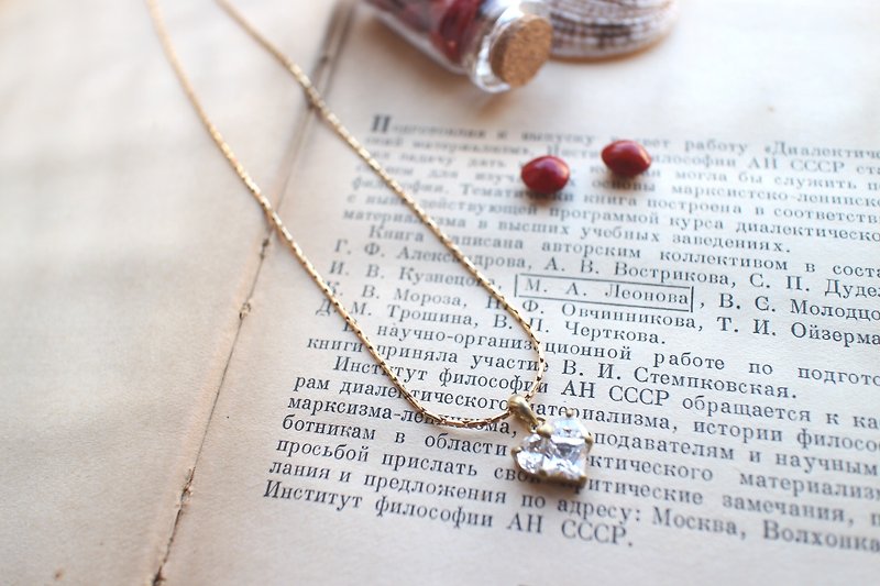 Heart zircon brass handmade necklace - Necklaces - Copper & Brass Gold