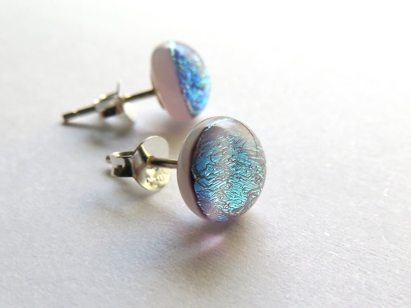 珠寶琉璃純銀耳針 / Z8  (耳針、耳夾) - 耳環/耳夾 - 玻璃 紫色