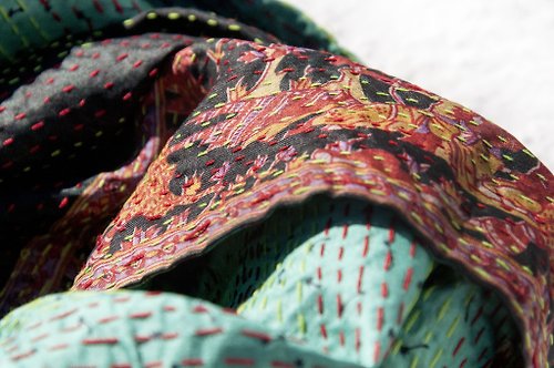 omhandmade 手工縫紗麗布絲巾/絲綢刺繡圍巾/印度絲綢刺繡絲巾-跳舞宮廷風
