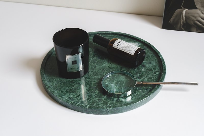 Taiwan Stone Marble Storage/Dinner Plate Large Round Shallow Plate - Items for Display - Stone Green