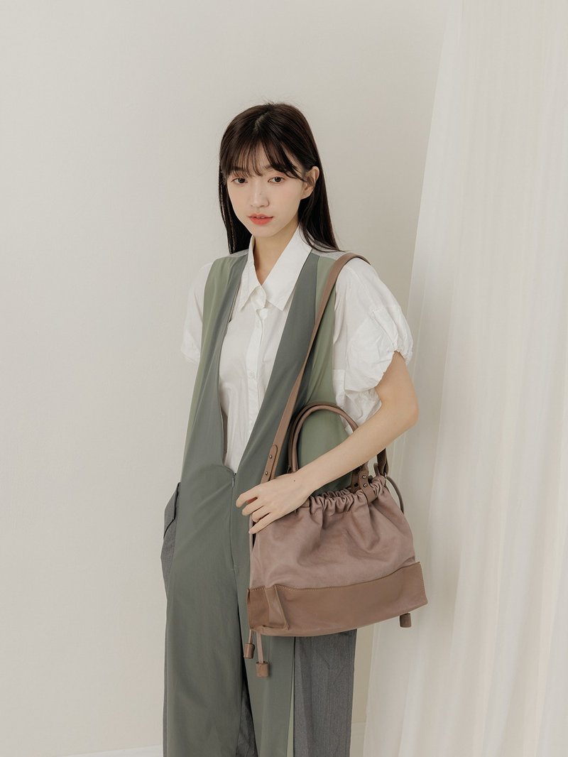 supportingrole 真皮3用復古多功能設計手提肩側背包 奶茶 - 側背包/斜背包 - 真皮 