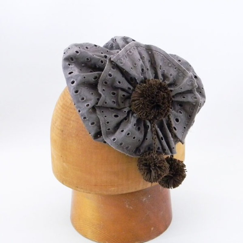 Minibere like a headband shaking pom-poms and cotton lace. (Lace headband - Brown) [PL1227-Brown] - Hair Accessories - Cotton & Hemp Brown