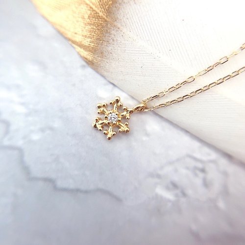 儒家珠寶 Aru 輕珠寶 微型珠寶 18k金 黃k 雪花造型 鎖骨鏈 鑽石項鍊