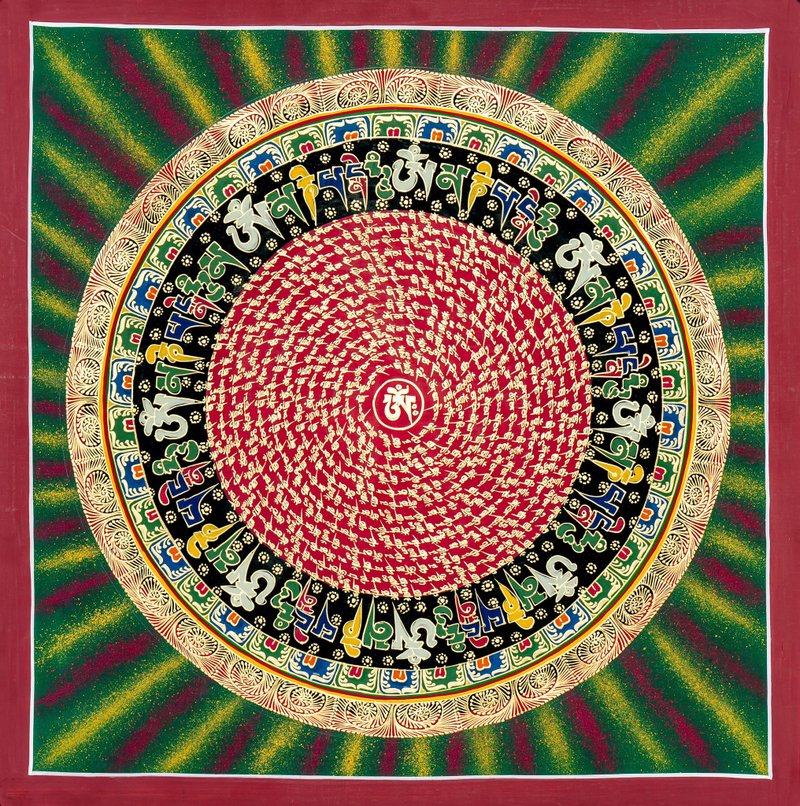 手工製作的唐卡咒語曼陀羅  精細的神聖幾何圖形 - 壁貼/牆壁裝飾 - 其他材質 多色